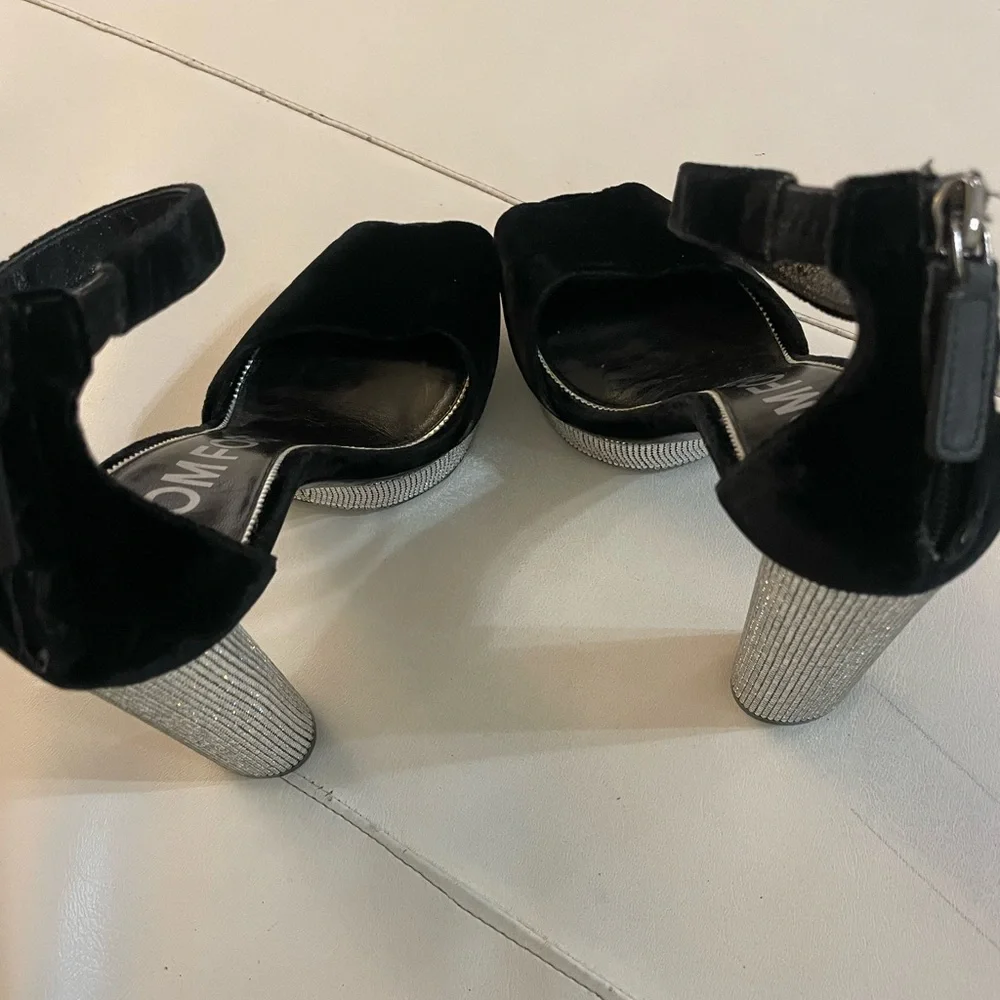 TOM FORD Black Velvet Crystal Holiday Platform Sandals 39